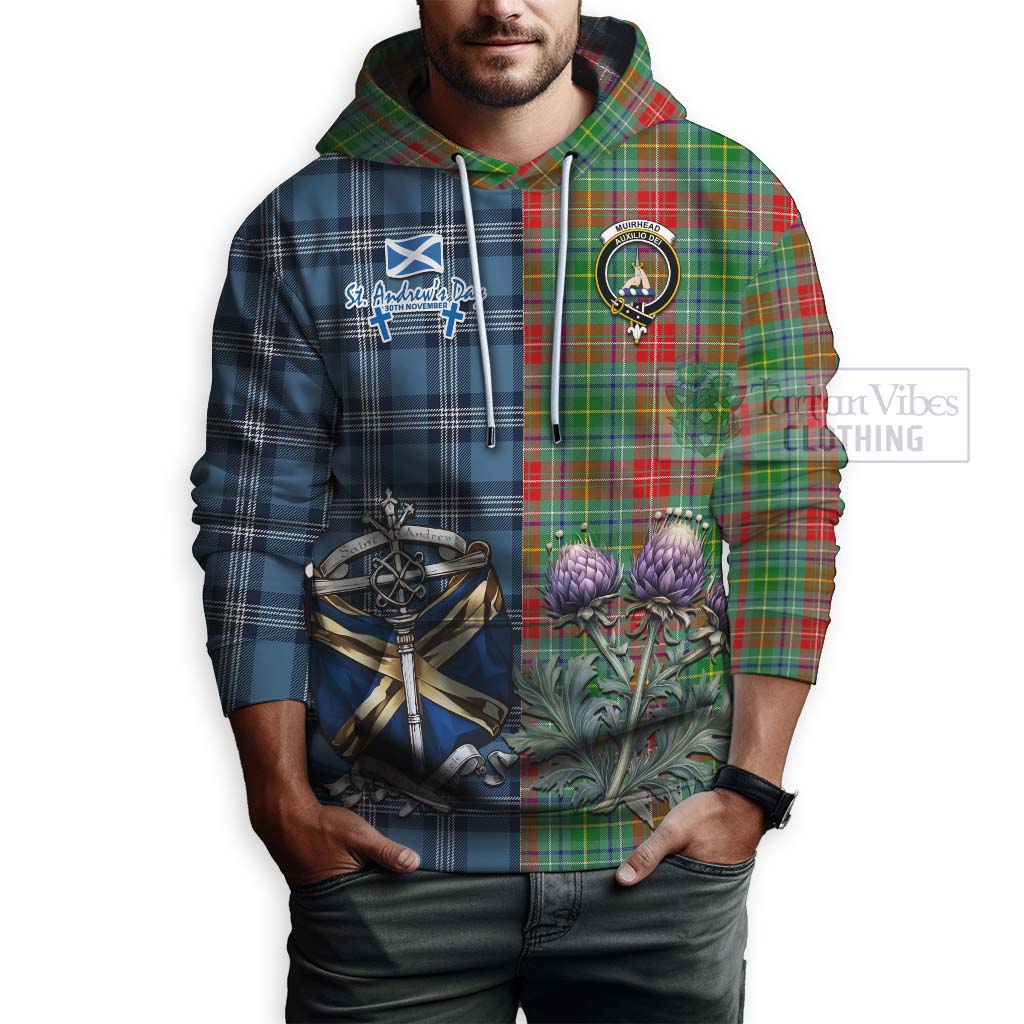 Tartan Vibes Clothing Muirhead Tartan Hoodie Happy St. Andrew's Day Half Tartan Style