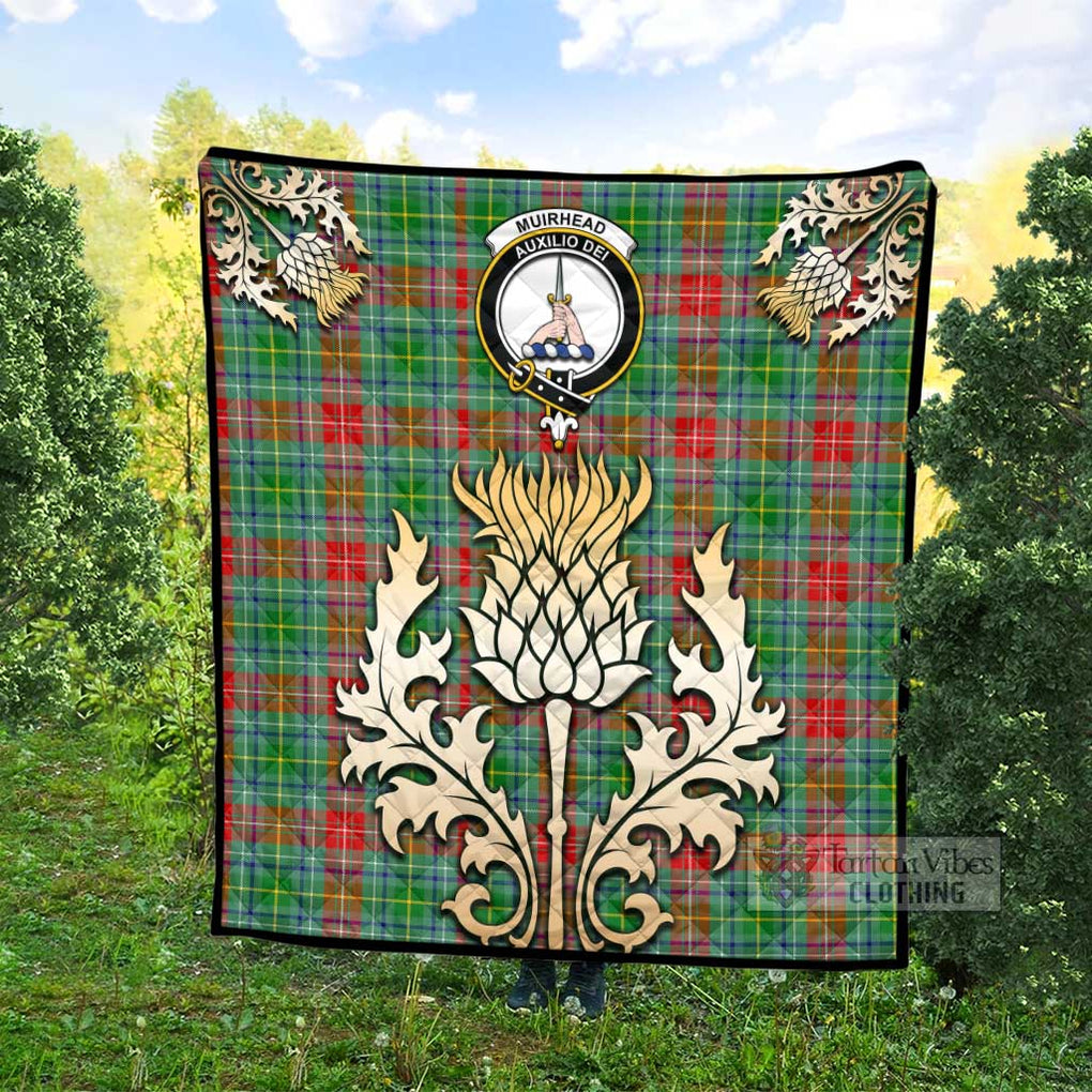 Tartan Vibes Clothing Muirhead Tartan Quilt with Family Crest and Golden Thistle Style