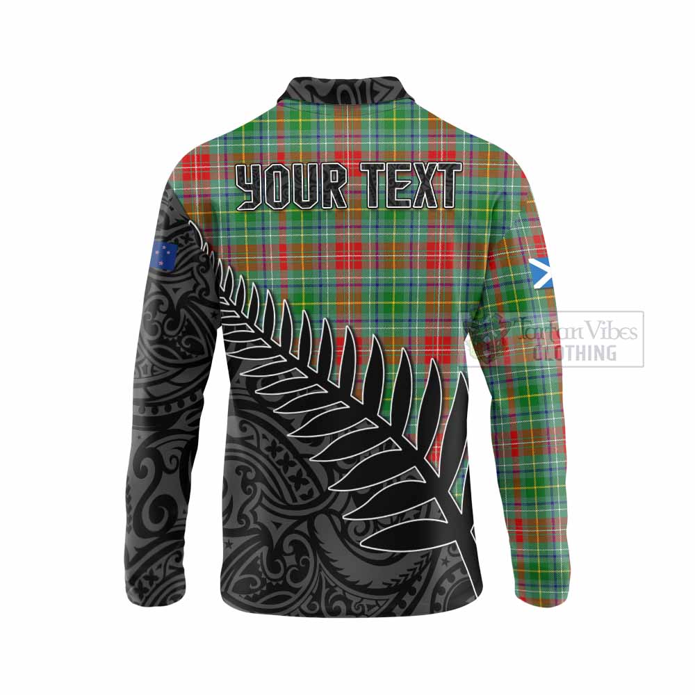 Tartan Vibes Clothing Muirhead Crest Tartan Long Sleeve Polo Shirt with New Zealand Silver Fern Half Style