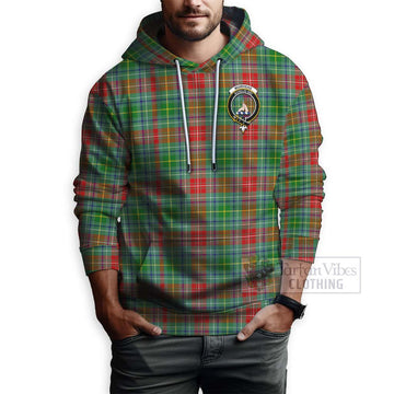 Muirhead Tartan Hoodie with Family Crest and Bearded Skull Holding Bottles of Whiskey