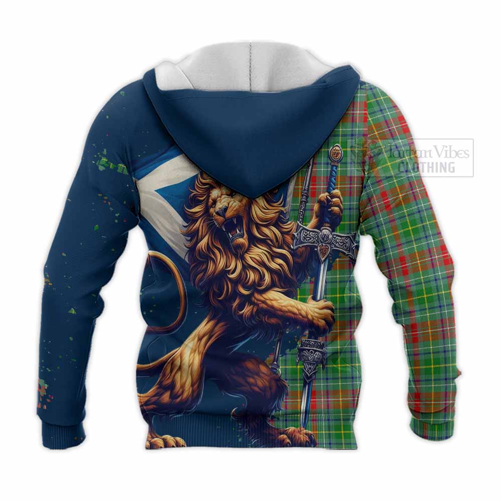 Tartan Vibes Clothing Muirhead Tartan Family Crest Knitted Hoodie with Scottish Majestic Lion