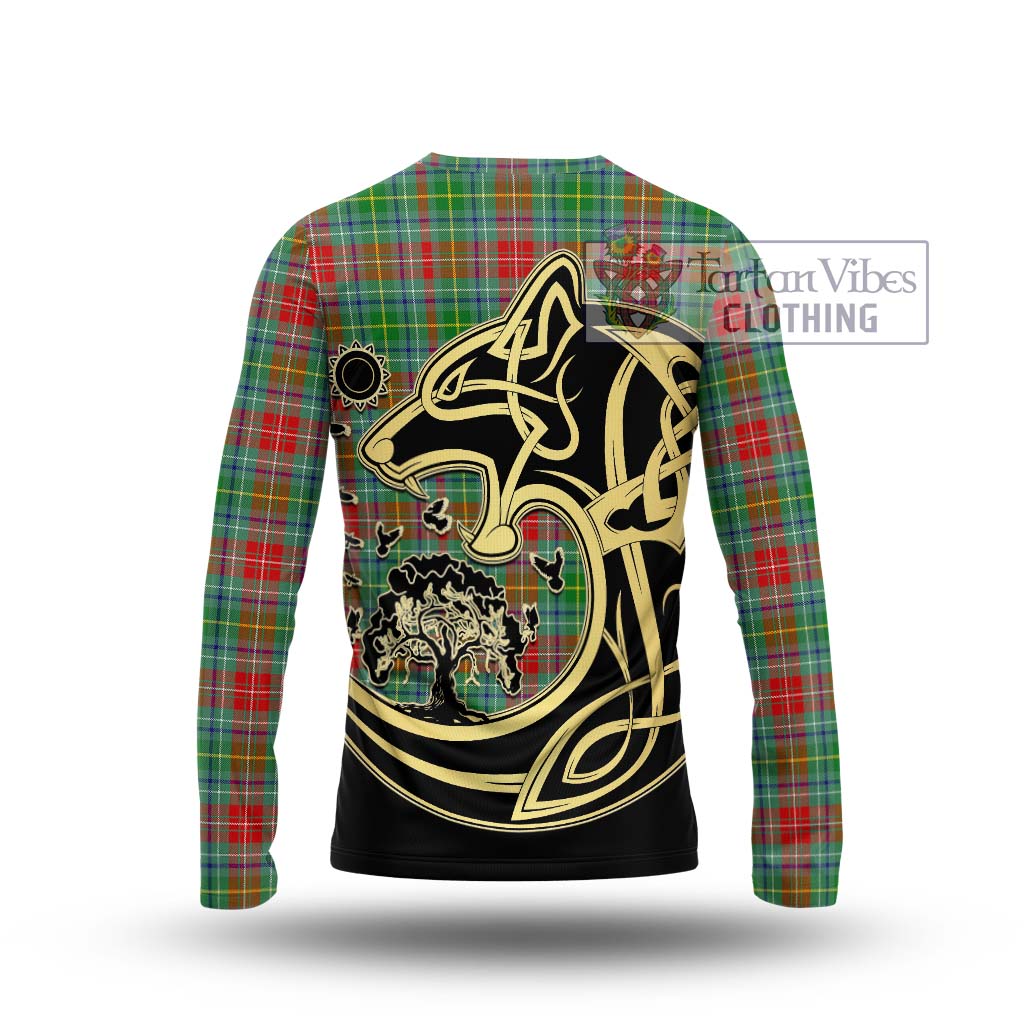 Tartan Vibes Clothing Muirhead Tartan Long Sleeve T-Shirt with Family Crest Celtic Wolf Style