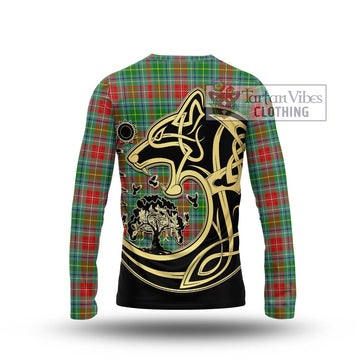 Muirhead Tartan Long Sleeve T-Shirt with Family Crest Celtic Wolf Style