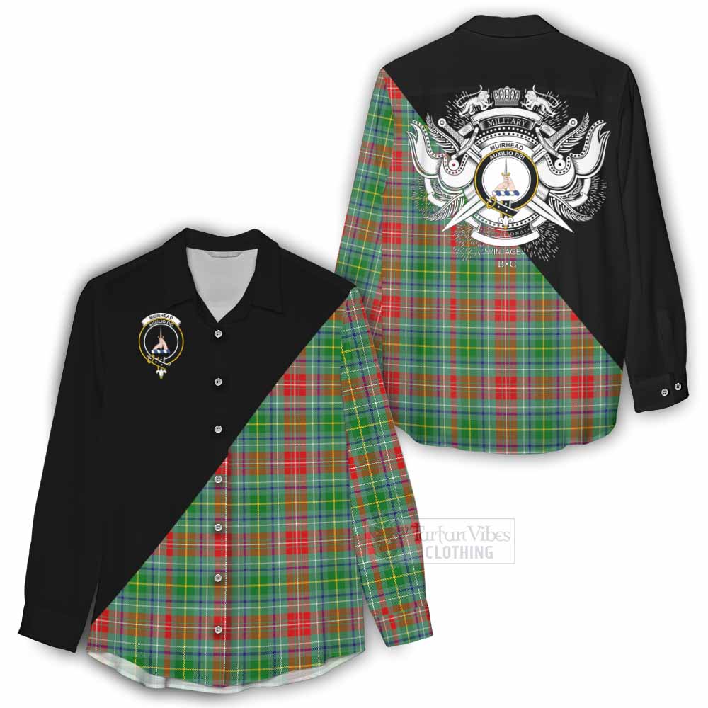 Tartan Vibes Clothing Muirhead Tartan Women's Casual Shirt with Family Crest and Military Logo Style