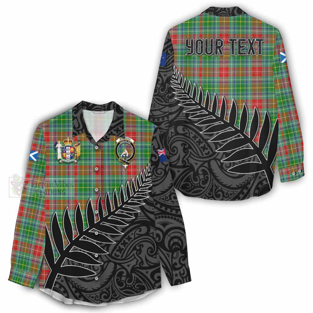 Tartan Vibes Clothing Muirhead Crest Tartan Women's Casual Shirt with New Zealand Silver Fern Half Style