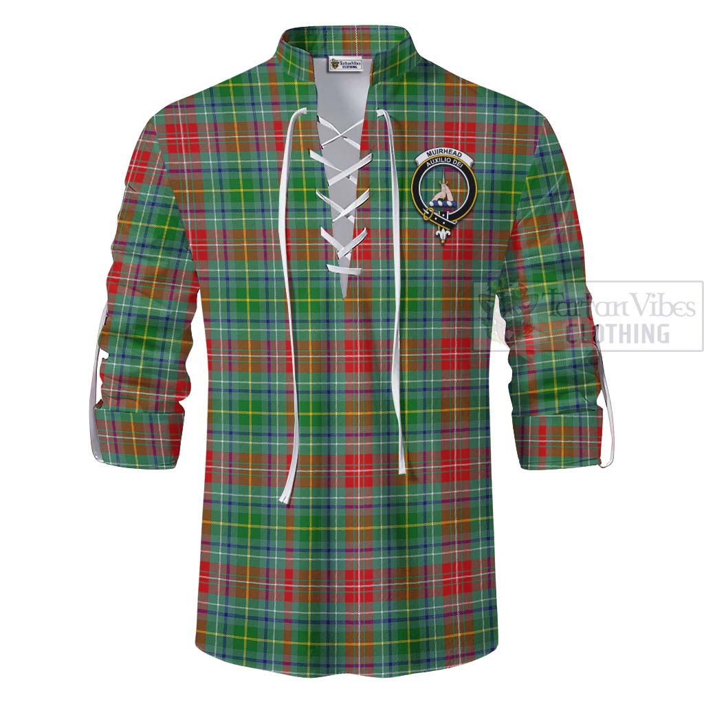 Tartan Vibes Clothing Muirhead Tartan Ghillie Kilt Shirt with Family Crest Celtic Skull Style