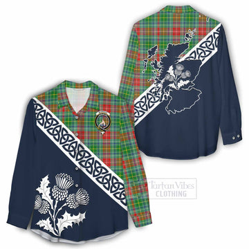 Muirhead Tartan Women's Casual Shirt Featuring Thistle and Scotland Map