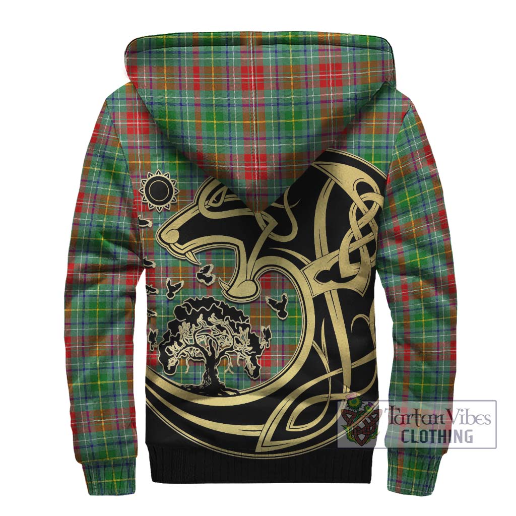 Tartan Vibes Clothing Muirhead Tartan Sherpa Hoodie with Family Crest Celtic Wolf Style