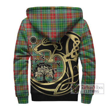 Muirhead Tartan Sherpa Hoodie with Family Crest Celtic Wolf Style