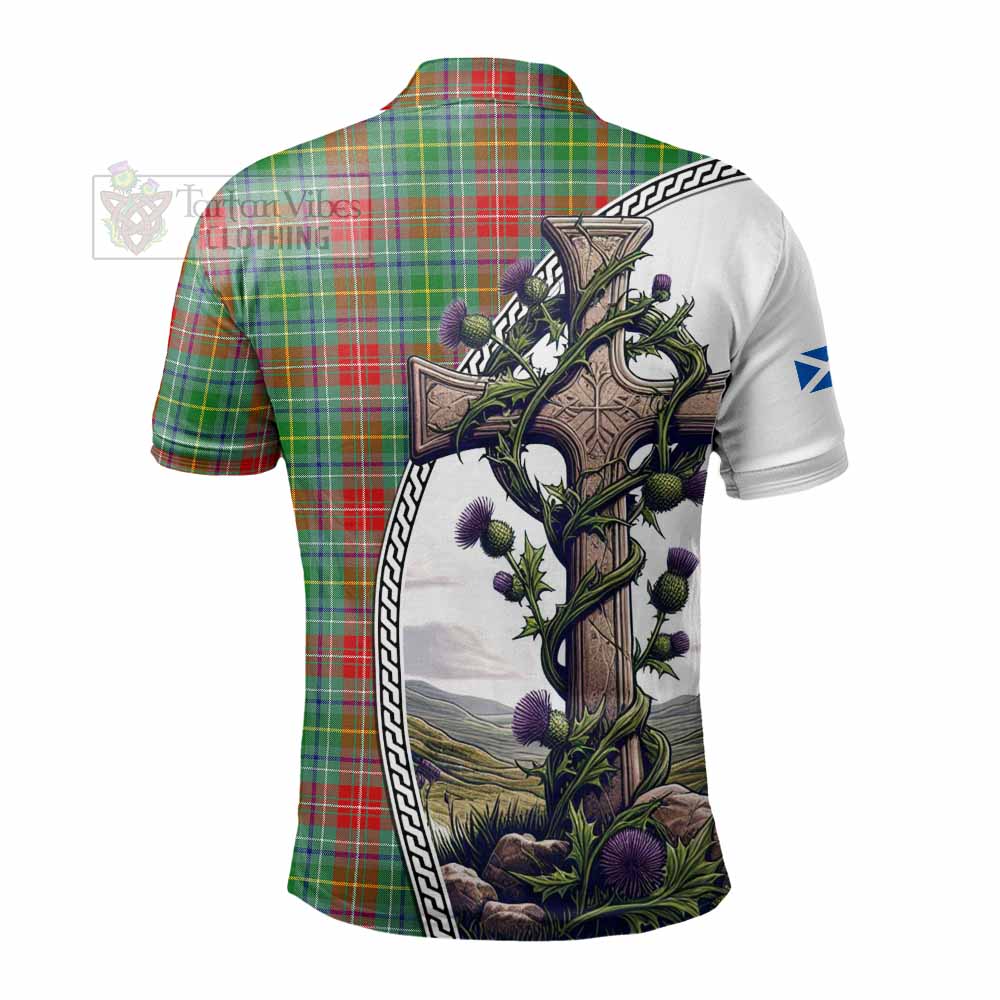 Tartan Vibes Clothing Muirhead Tartan Polo Shirt with Family Crest and St. Andrew's Cross Accented by Thistle Vines