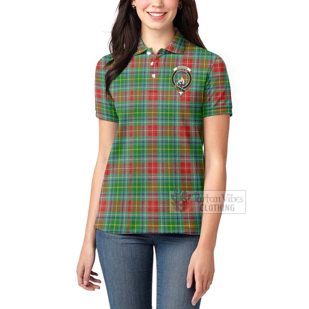 Tartan Vibes Clothing Muirhead Tartan Women's Polo Shirt with Family Crest and Bearded Skull Holding Bottles of Whiskey