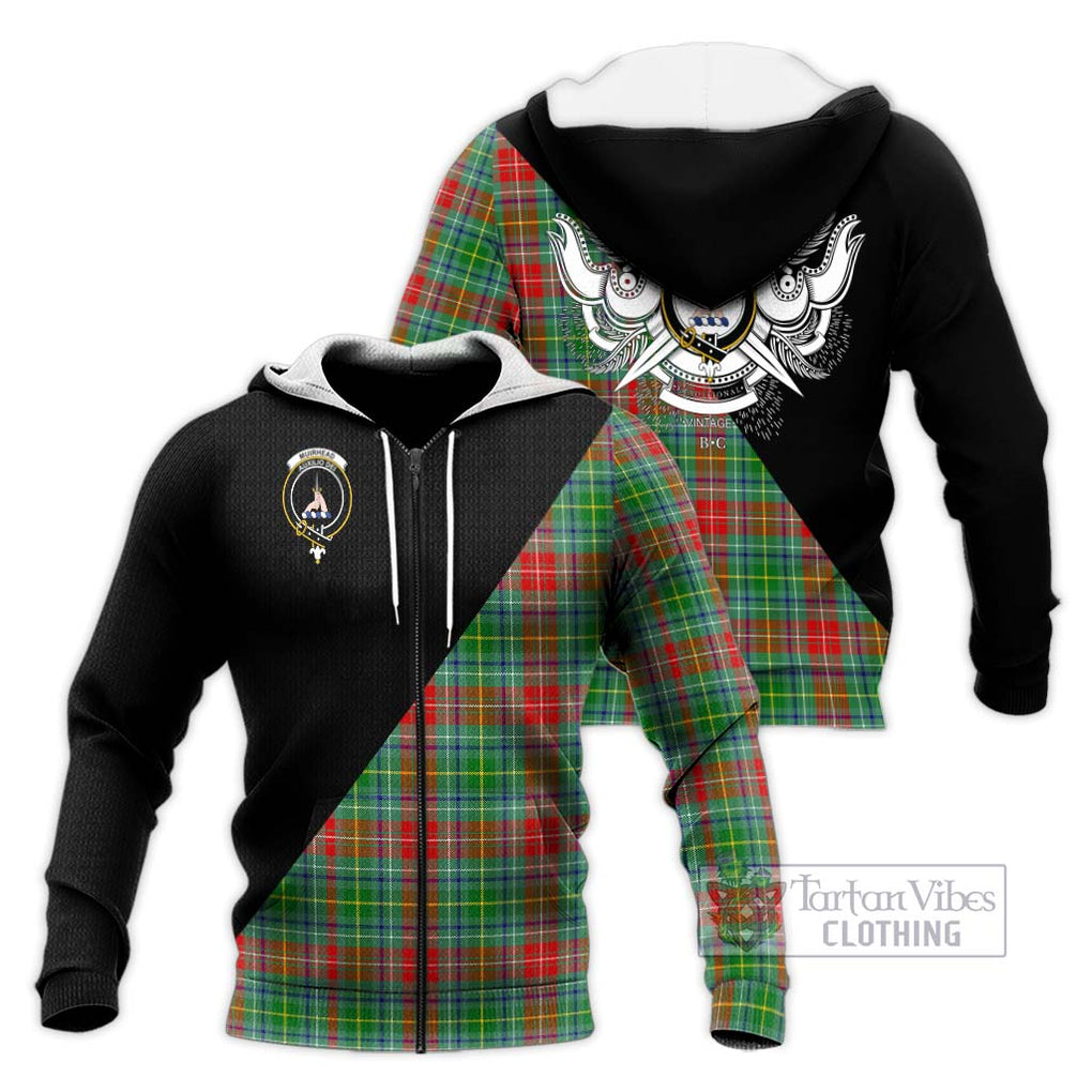 Muirhead Tartan Knitted Hoodie with Family Crest and Military Logo Style Unisex Knitted Zip Hoodie - Tartanvibesclothing Shop