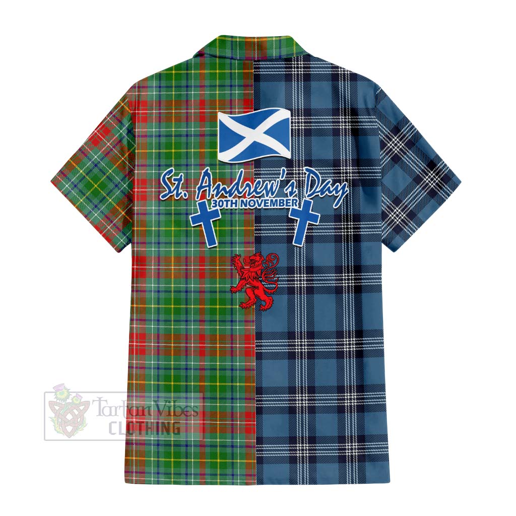 Tartan Vibes Clothing Muirhead Tartan Short Sleeve Button Shirt Happy St. Andrew's Day Half Tartan Style