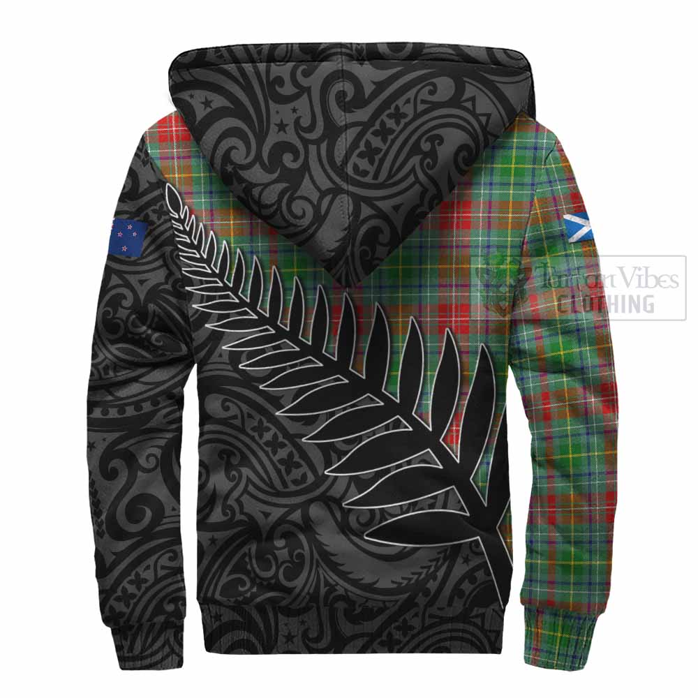 Tartan Vibes Clothing Muirhead Crest Tartan Sherpa Hoodie with New Zealand Silver Fern Half Style