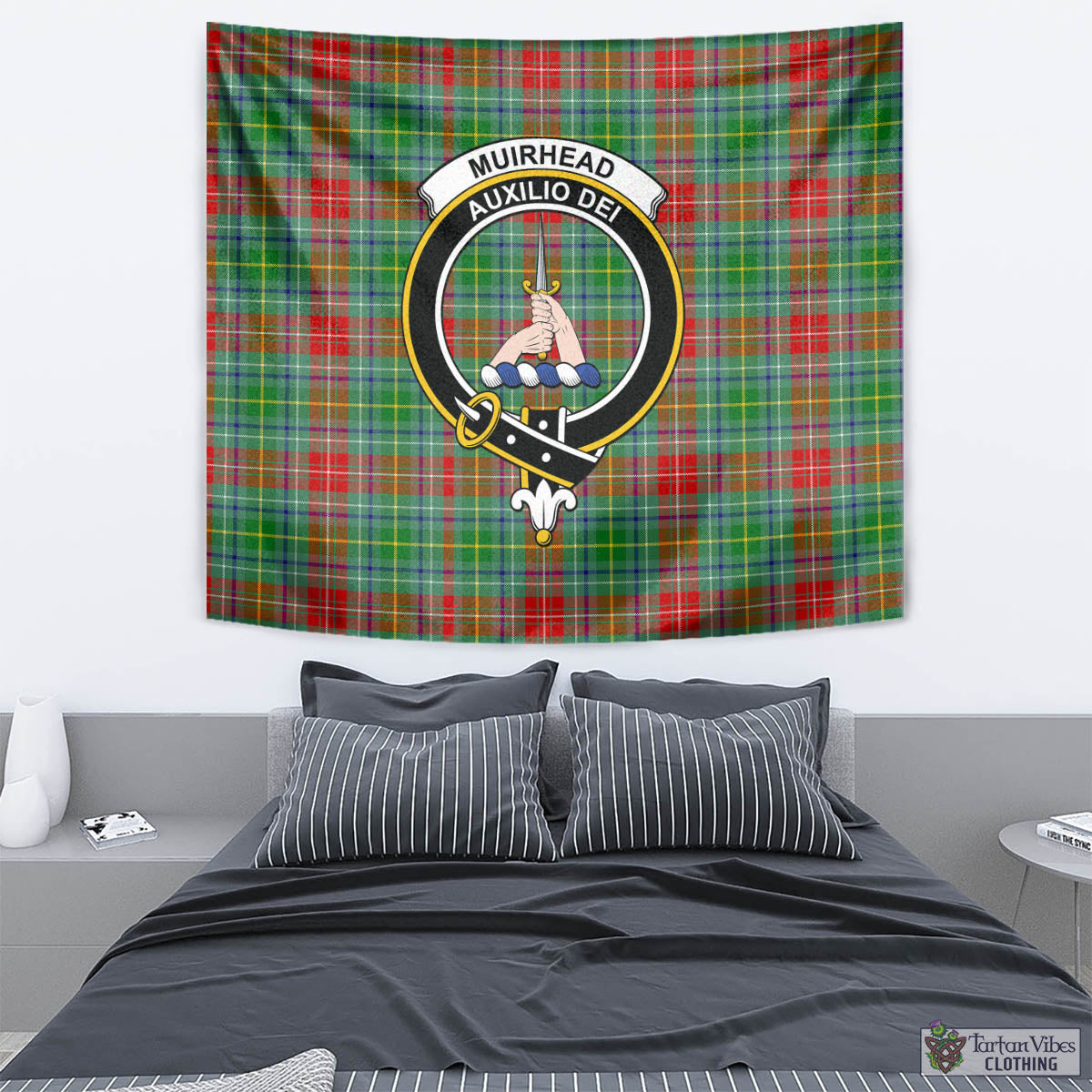 Tartan Vibes Clothing Muirhead Tartan Tapestry Wall Hanging and Home Decor for Room with Family Crest