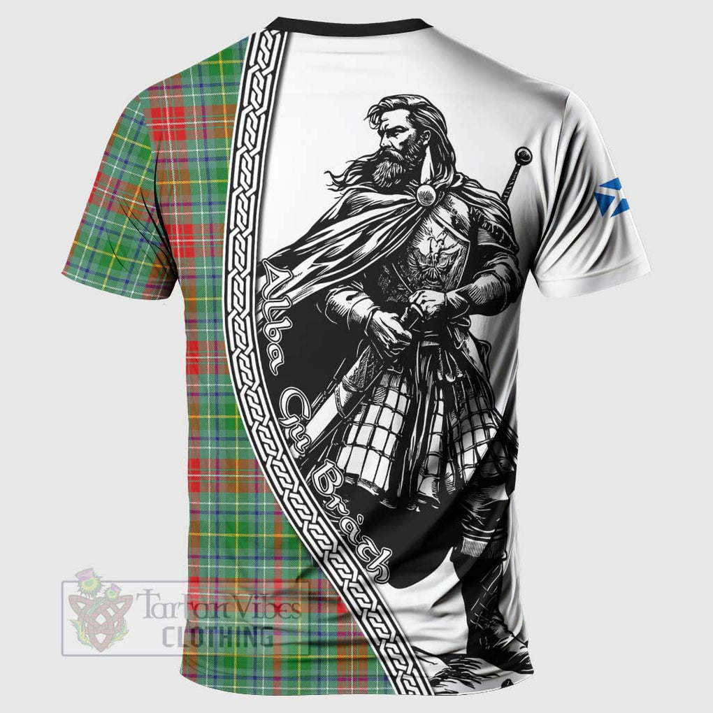 Tartan Vibes Clothing Muirhead Tartan Clan Crest T-Shirt with Highlander Warrior Celtic Style