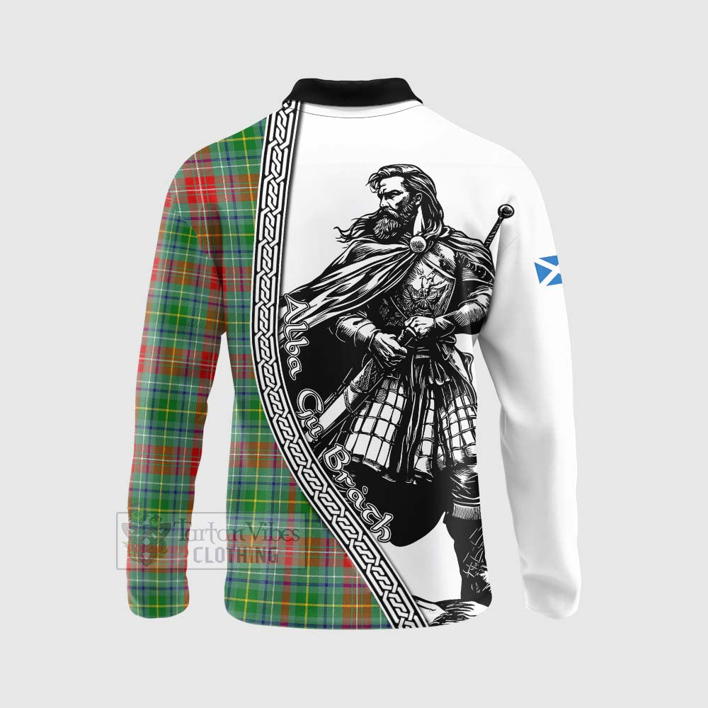 Tartan Vibes Clothing Muirhead Tartan Clan Crest Long Sleeve Polo Shirt with Highlander Warrior Celtic Style