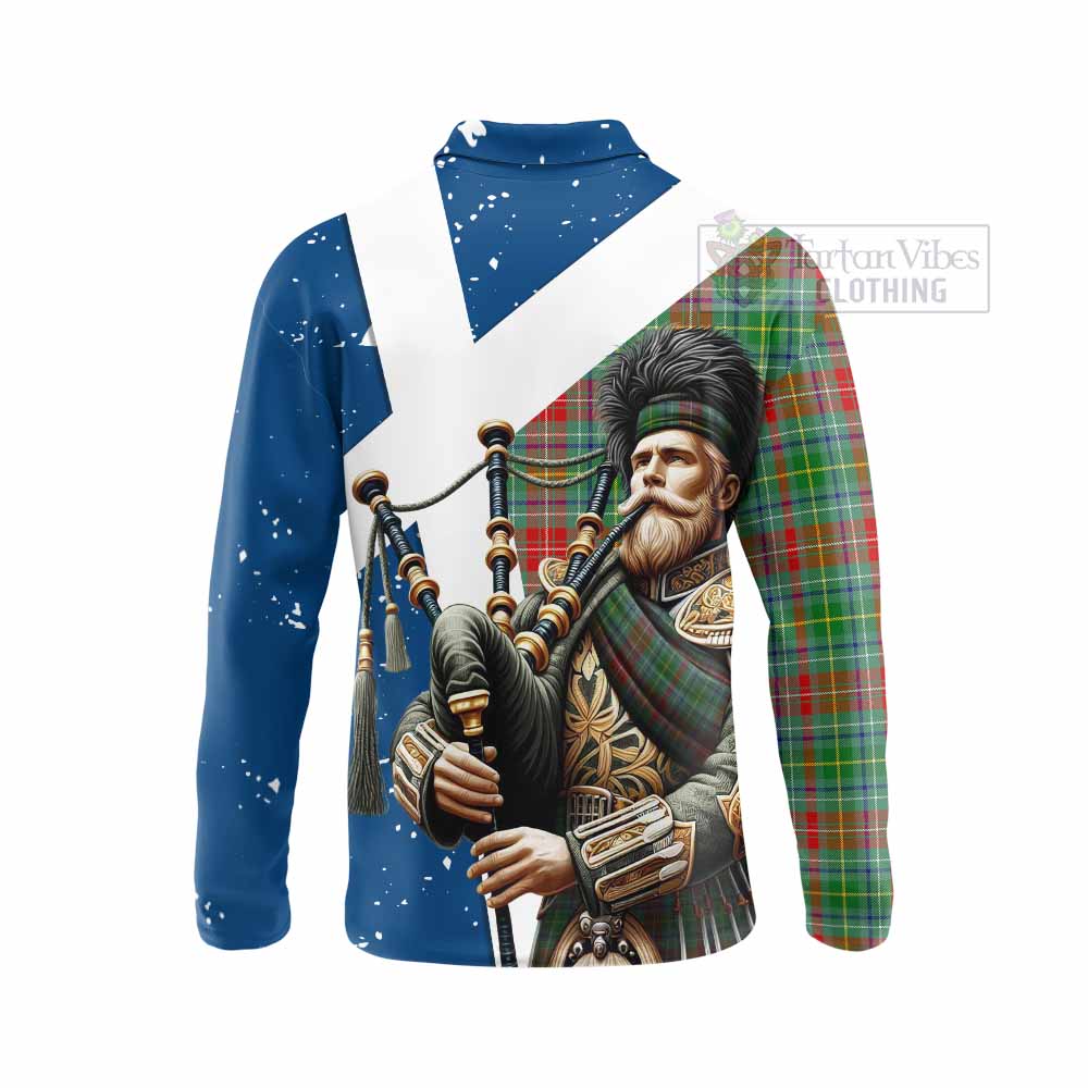 Tartan Vibes Clothing Muirhead Tartan Long Sleeve Polo Shirt with Family Crest Scottish Bagpiper Vibes