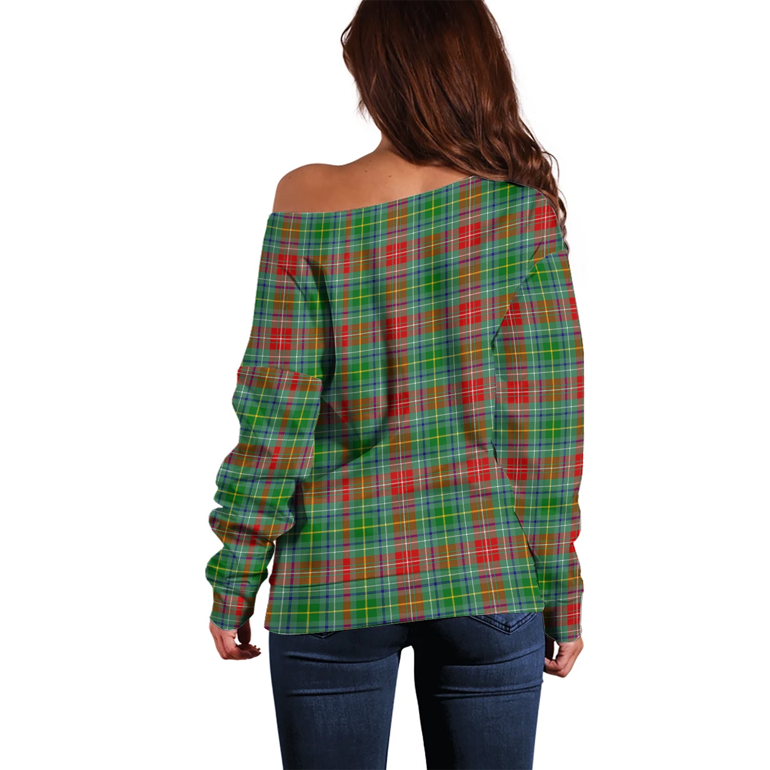 Muirhead Tartan Off Shoulder Women Sweater with Family Crest - Tartanvibesclothing