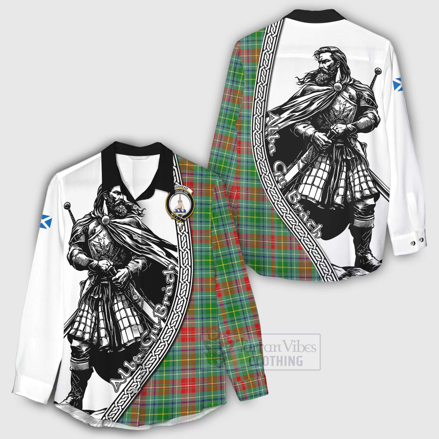 Tartan Vibes Clothing Muirhead Tartan Clan Crest Women's Casual Shirt with Highlander Warrior Celtic Style