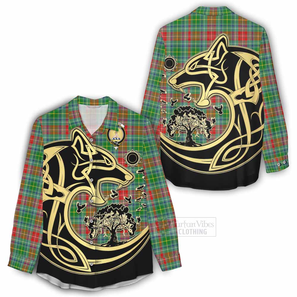 Tartan Vibes Clothing Muirhead Tartan Women's Casual Shirt with Family Crest Celtic Wolf Style