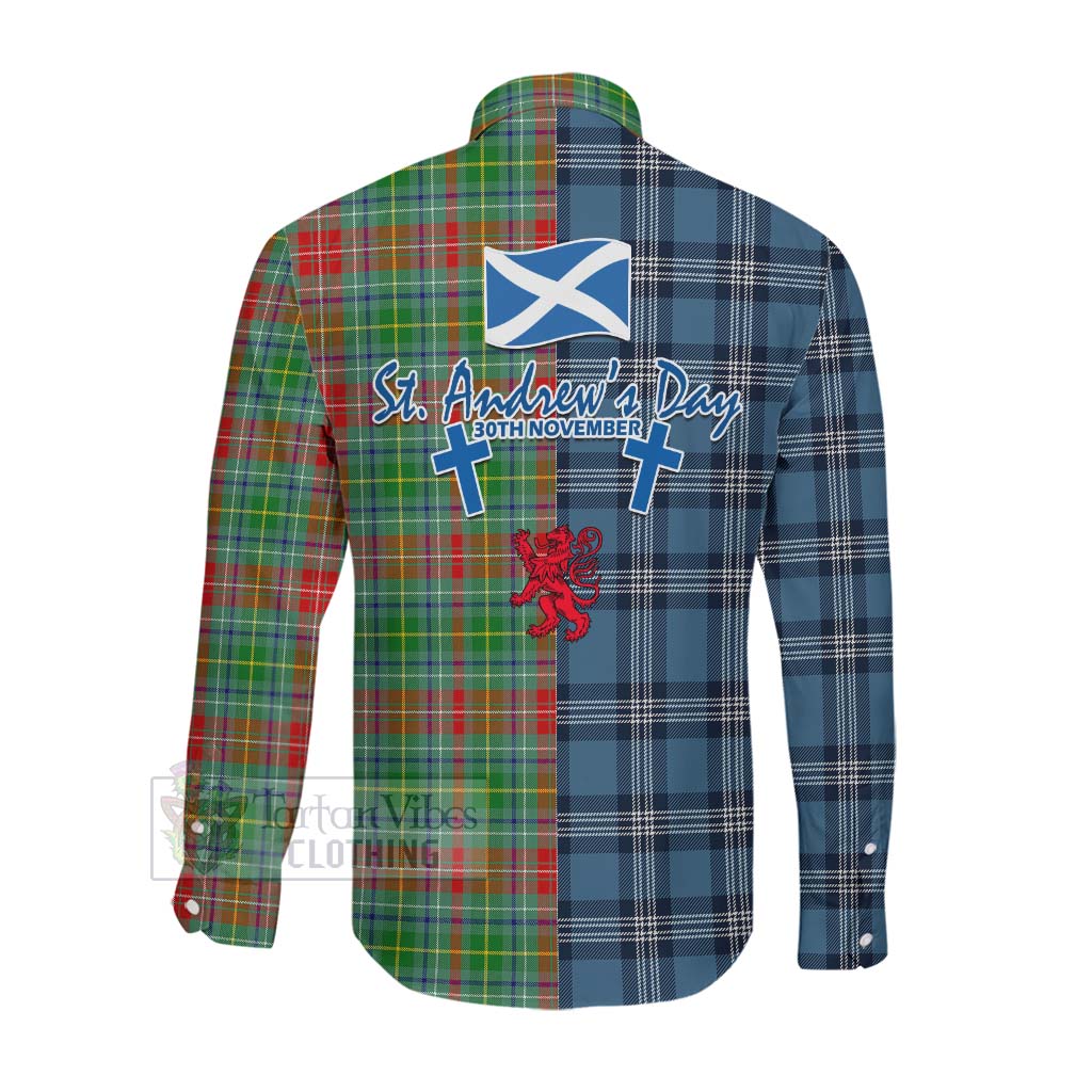 Tartan Vibes Clothing Muirhead Tartan Long Sleeve Button Shirt Happy St. Andrew's Day Half Tartan Style