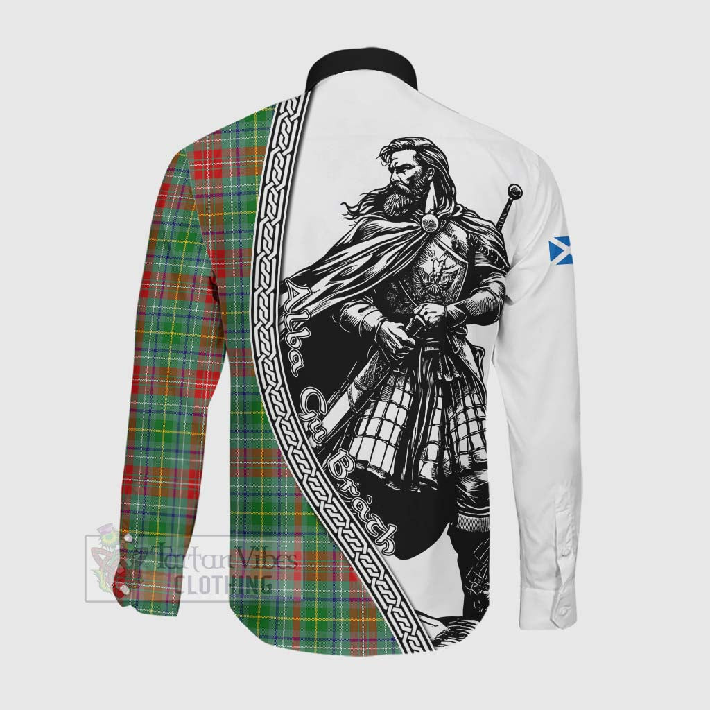 Tartan Vibes Clothing Muirhead Tartan Clan Crest Long Sleeve Button Shirt with Highlander Warrior Celtic Style