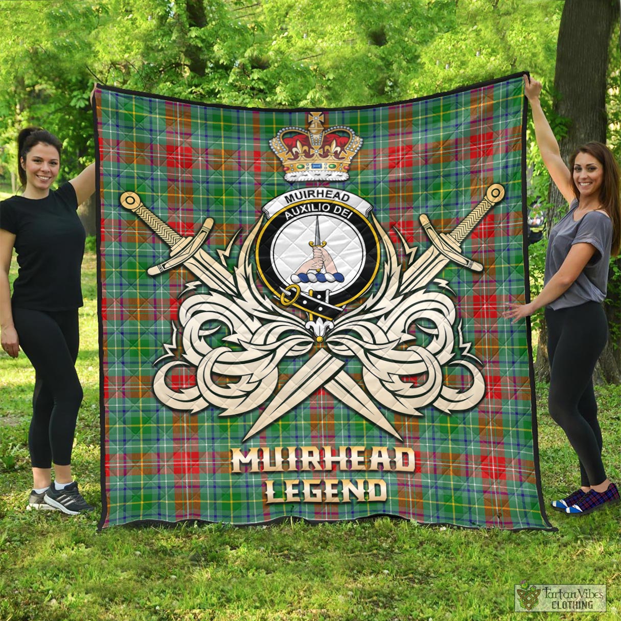 Tartan Vibes Clothing Muirhead Tartan Quilt with Clan Crest and the Golden Sword of Courageous Legacy