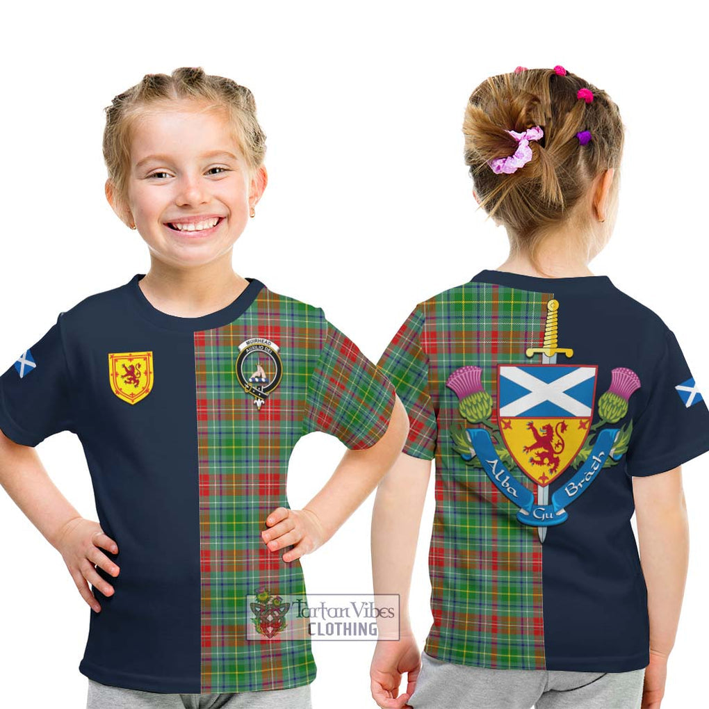 Tartan Vibes Clothing Muirhead Tartan Kid T-Shirt with Scottish Lion Royal Arm Half Style