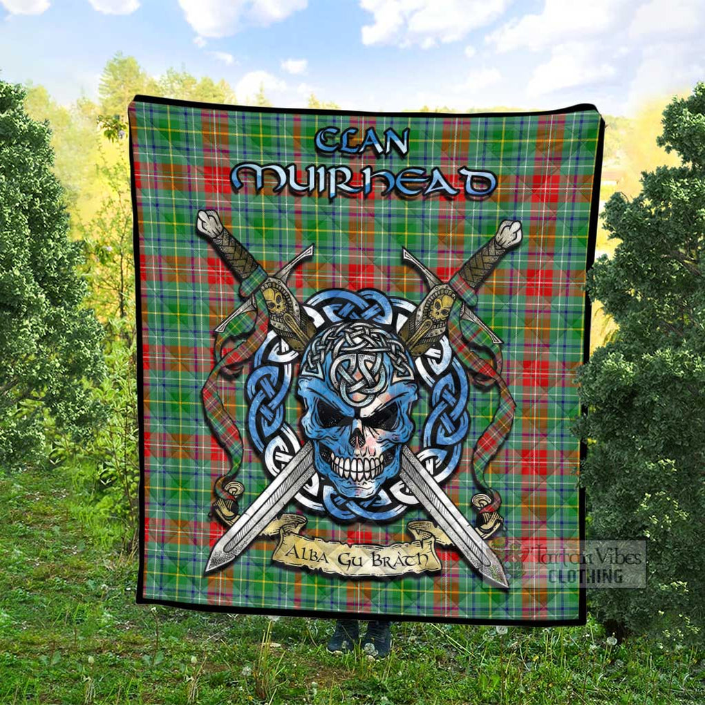 Tartan Vibes Clothing Muirhead Tartan Quilt with Celtic Skull Alba Gu Brath Style