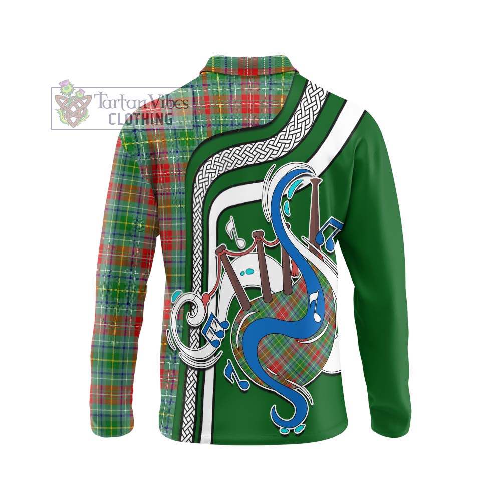 Tartan Vibes Clothing Muirhead Tartan Long Sleeve Polo Shirt with Epic Bagpipe Style