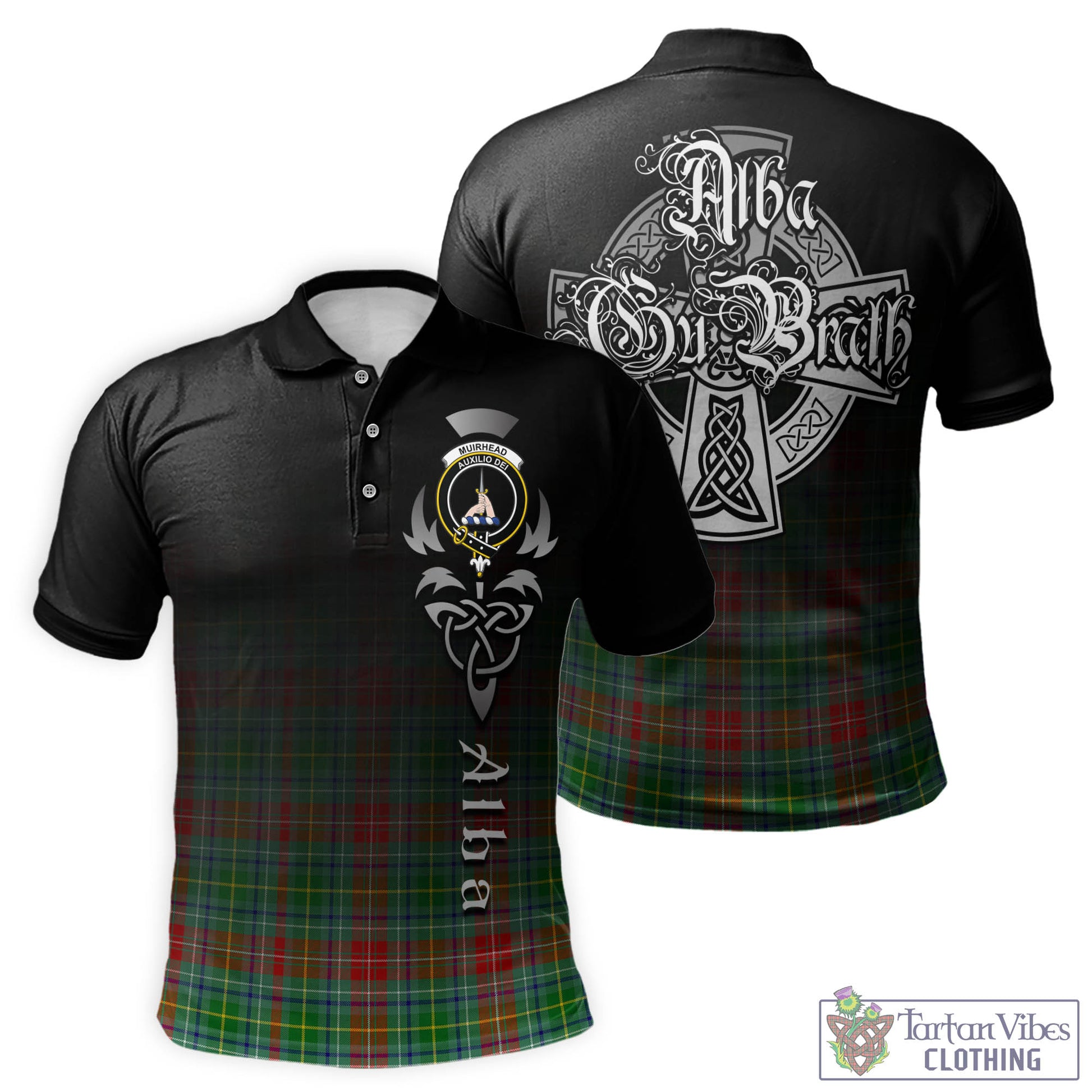 Tartan Vibes Clothing Muirhead Tartan Polo Shirt Featuring Alba Gu Brath Family Crest Celtic Inspired