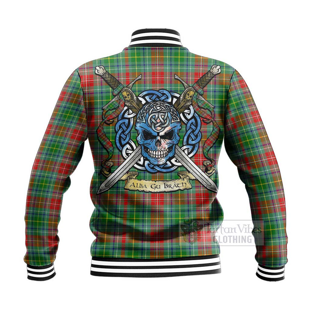 Tartan Vibes Clothing Muirhead Tartan Baseball Jacket with Family Crest Celtic Skull Style