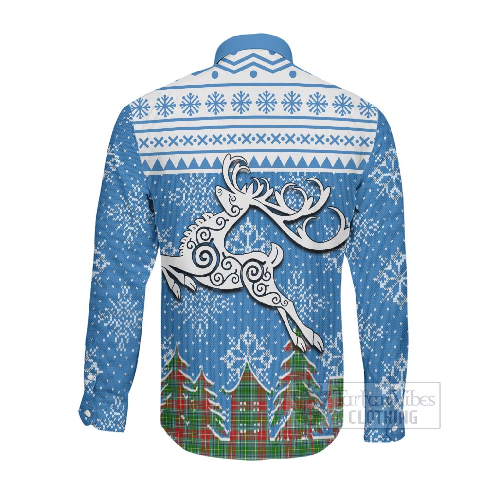 Tartan Vibes Clothing Muirhead Clan Christmas Long Sleeve Button Shirt Celtic Reindeer Style