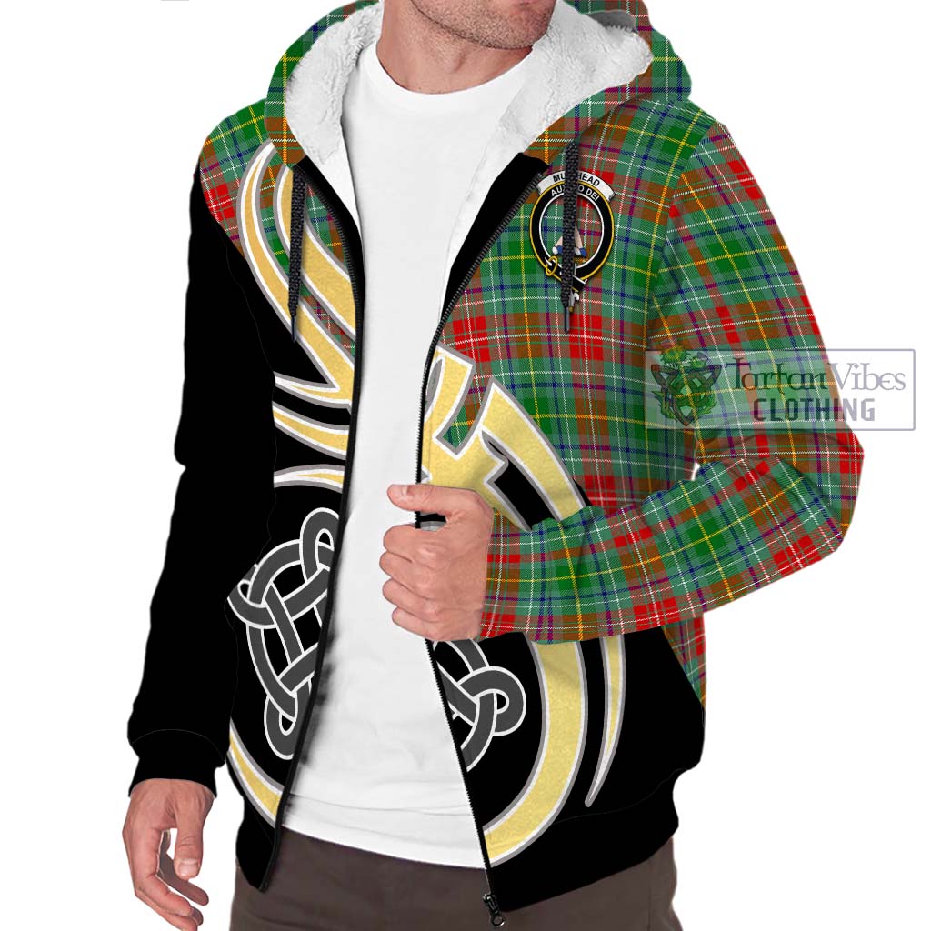 Muirhead Tartan Sherpa Hoodie with Family Crest and Celtic Symbol Style - Tartan Vibes Clothing