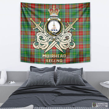 Muirhead Tartan Tapestry with Clan Crest and the Golden Sword of Courageous Legacy