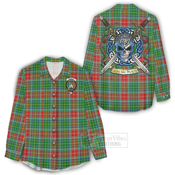 Muirhead Tartan Women's Casual Shirt with Family Crest Celtic Skull Style