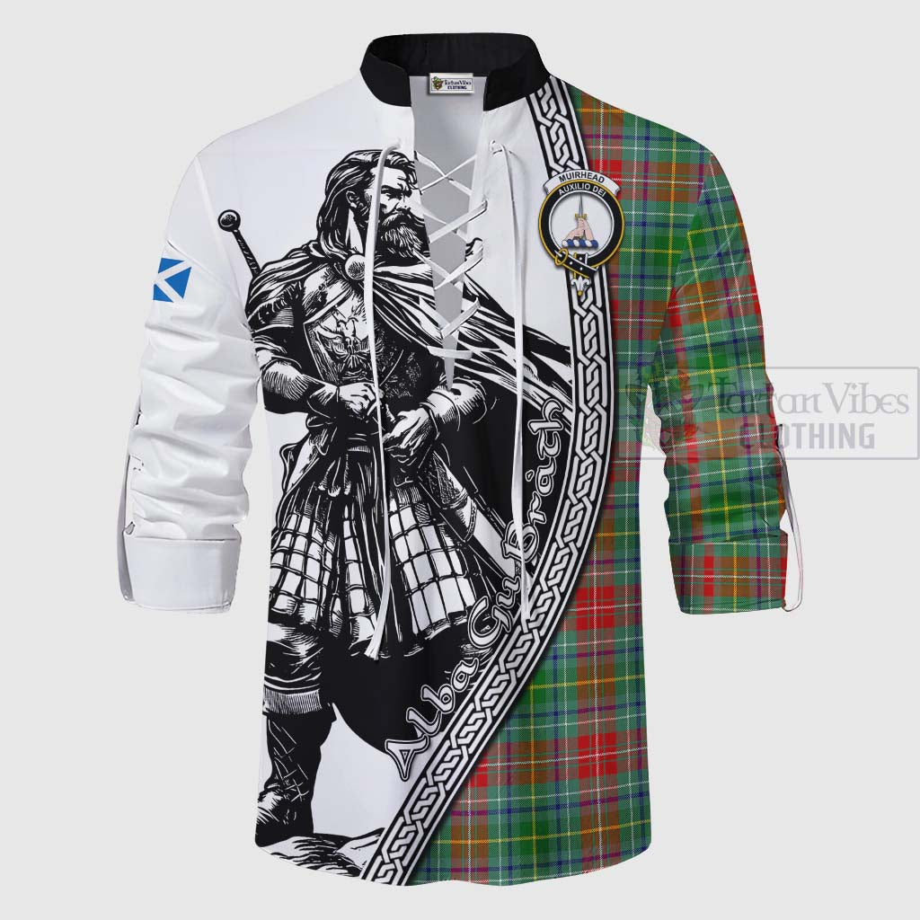 Tartan Vibes Clothing Muirhead Tartan Clan Crest Ghillie Kilt Shirt with Highlander Warrior Celtic Style