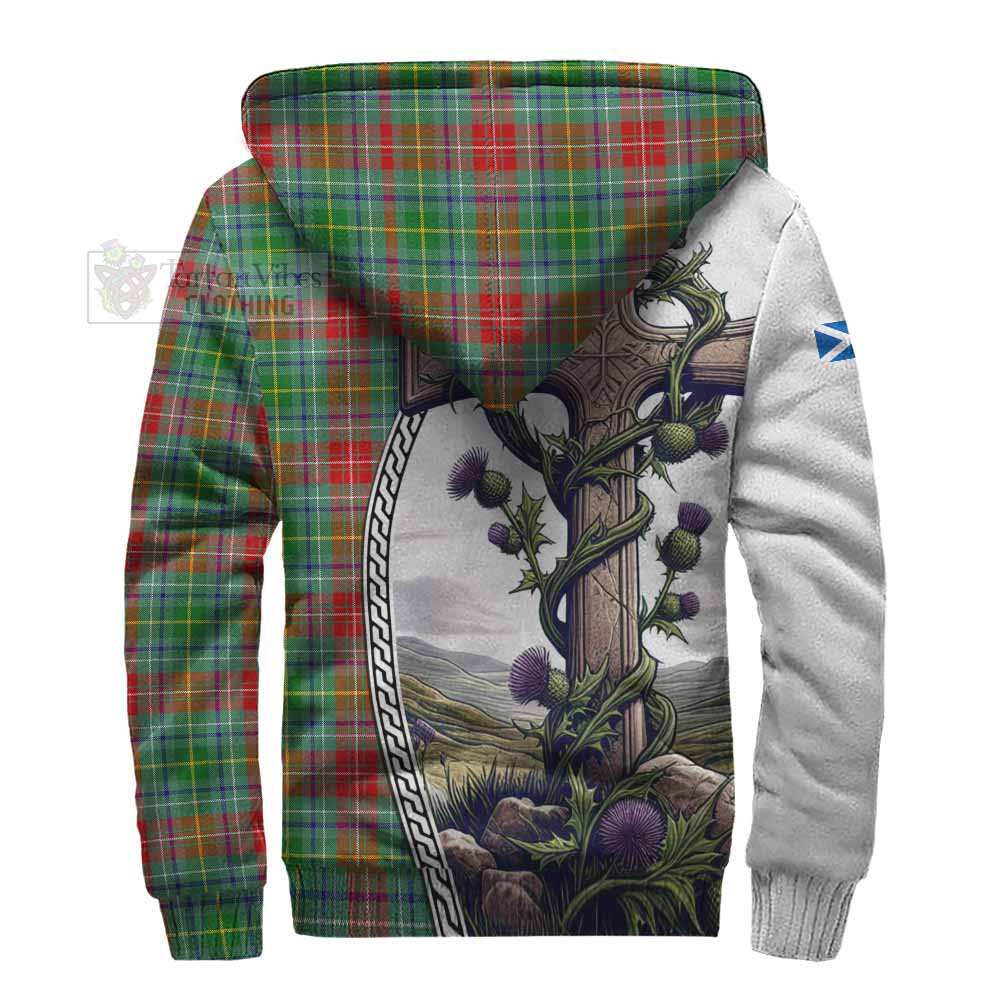 Tartan Vibes Clothing Muirhead Tartan Sherpa Hoodie with Family Crest and St. Andrew's Cross Accented by Thistle Vines