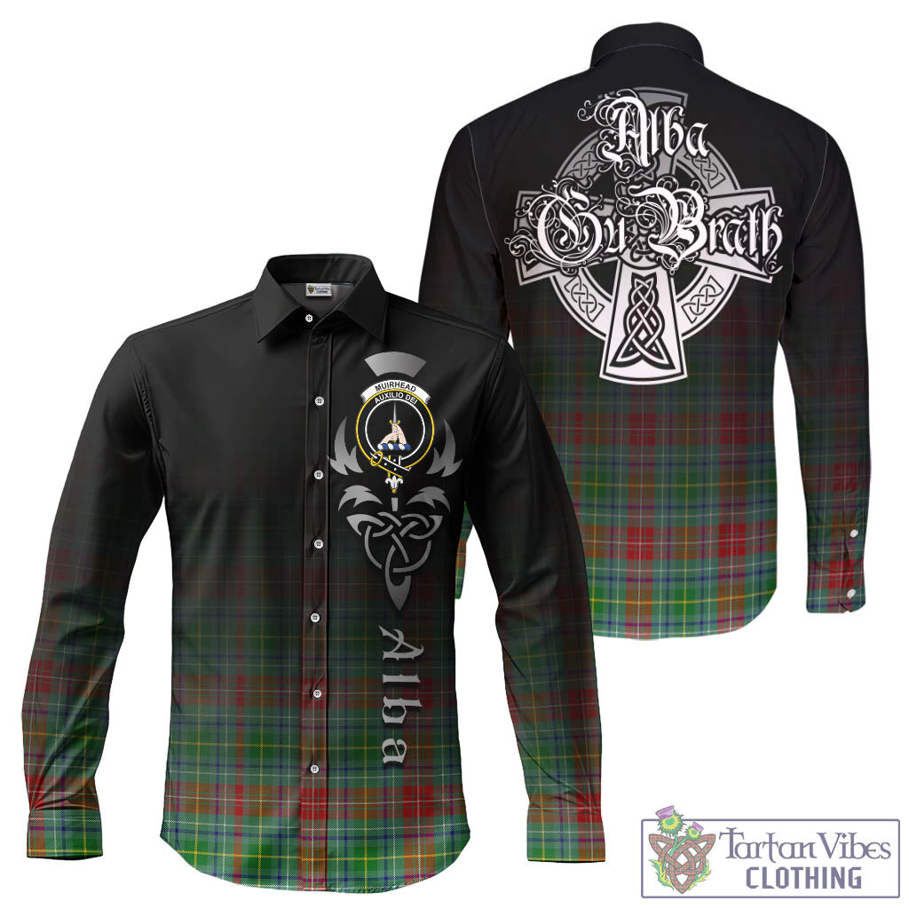 Tartan Vibes Clothing Muirhead Tartan Long Sleeve Button Up Featuring Alba Gu Brath Family Crest Celtic Inspired