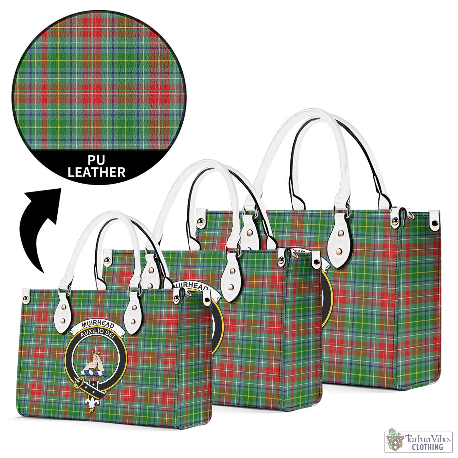 Tartan Vibes Clothing Muirhead Tartan Luxury Leather Handbags with Family Crest