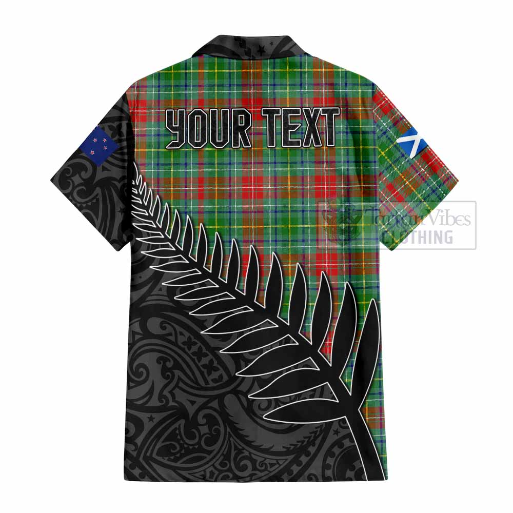 Tartan Vibes Clothing Muirhead Crest Tartan Short Sleeve Button Shirt with New Zealand Silver Fern Half Style