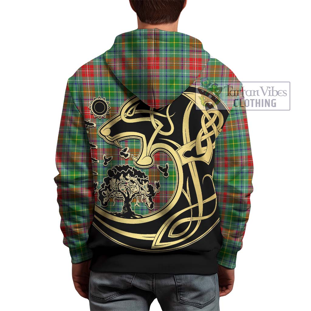 Tartan Vibes Clothing Muirhead Tartan Hoodie with Family Crest Celtic Wolf Style