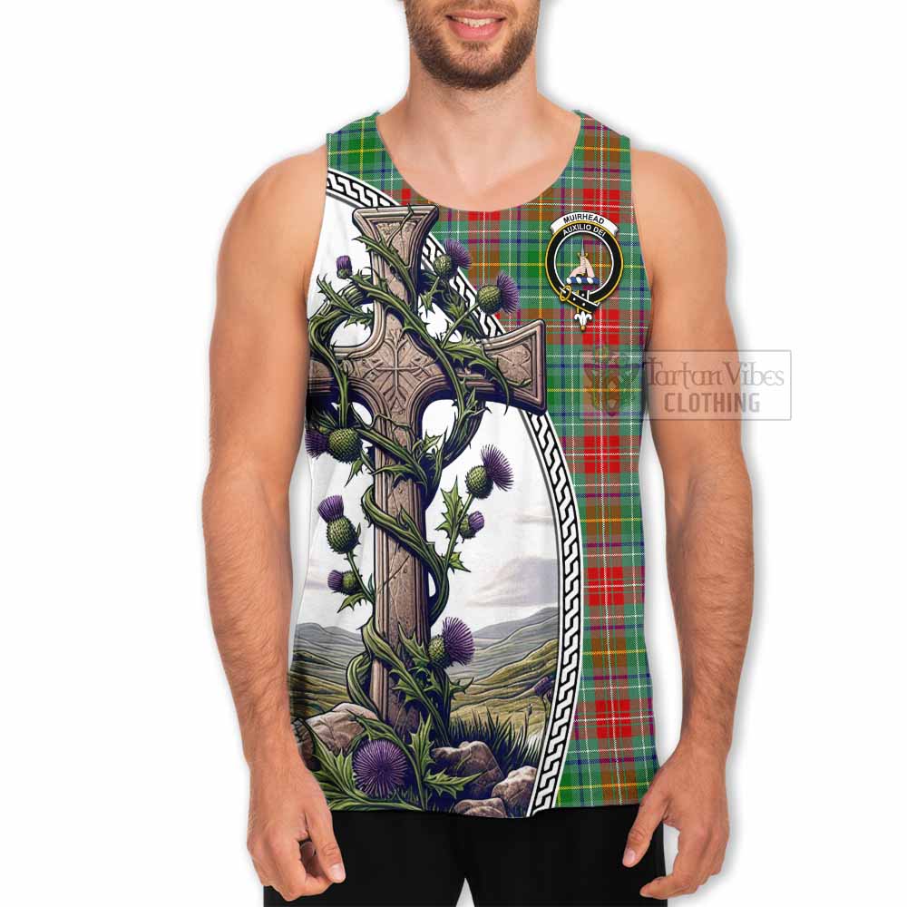 Tartan Vibes Clothing Muirhead Tartan Men's Tank Top with Family Crest and St. Andrew's Cross Accented by Thistle Vines