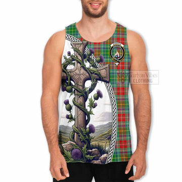 Muirhead Tartan Men's Tank Top with Family Crest and St. Andrew's Cross Accented by Thistle Vines