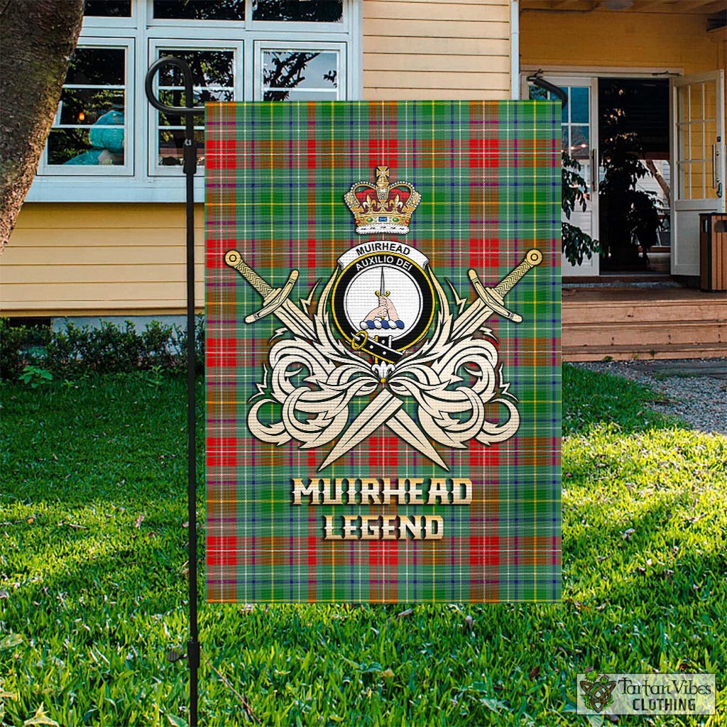 Tartan Vibes Clothing Muirhead Tartan Flag with Clan Crest and the Golden Sword of Courageous Legacy