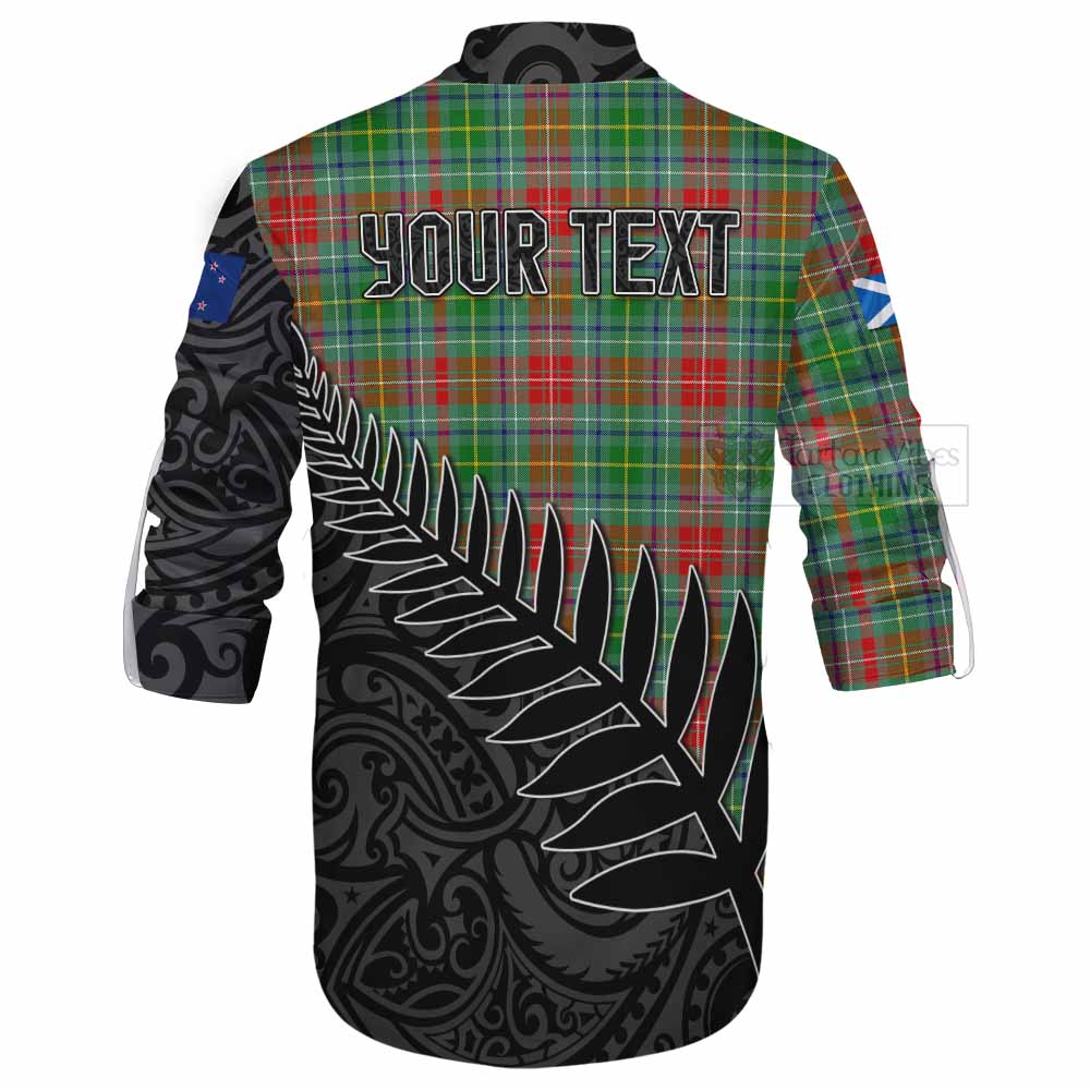 Tartan Vibes Clothing Muirhead Crest Tartan Ghillie Kilt Shirt with New Zealand Silver Fern Half Style