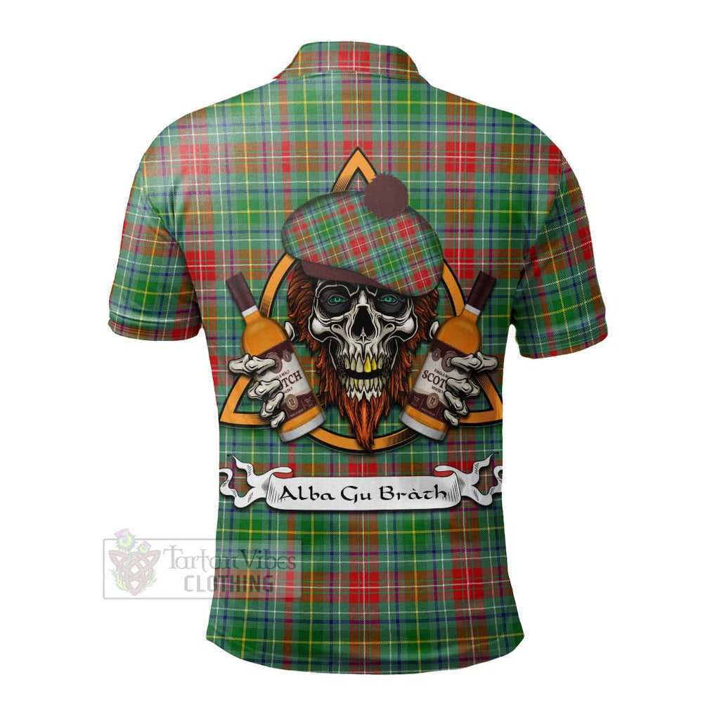 Tartan Vibes Clothing Muirhead Tartan Polo Shirt with Family Crest and Bearded Skull Holding Bottles of Whiskey