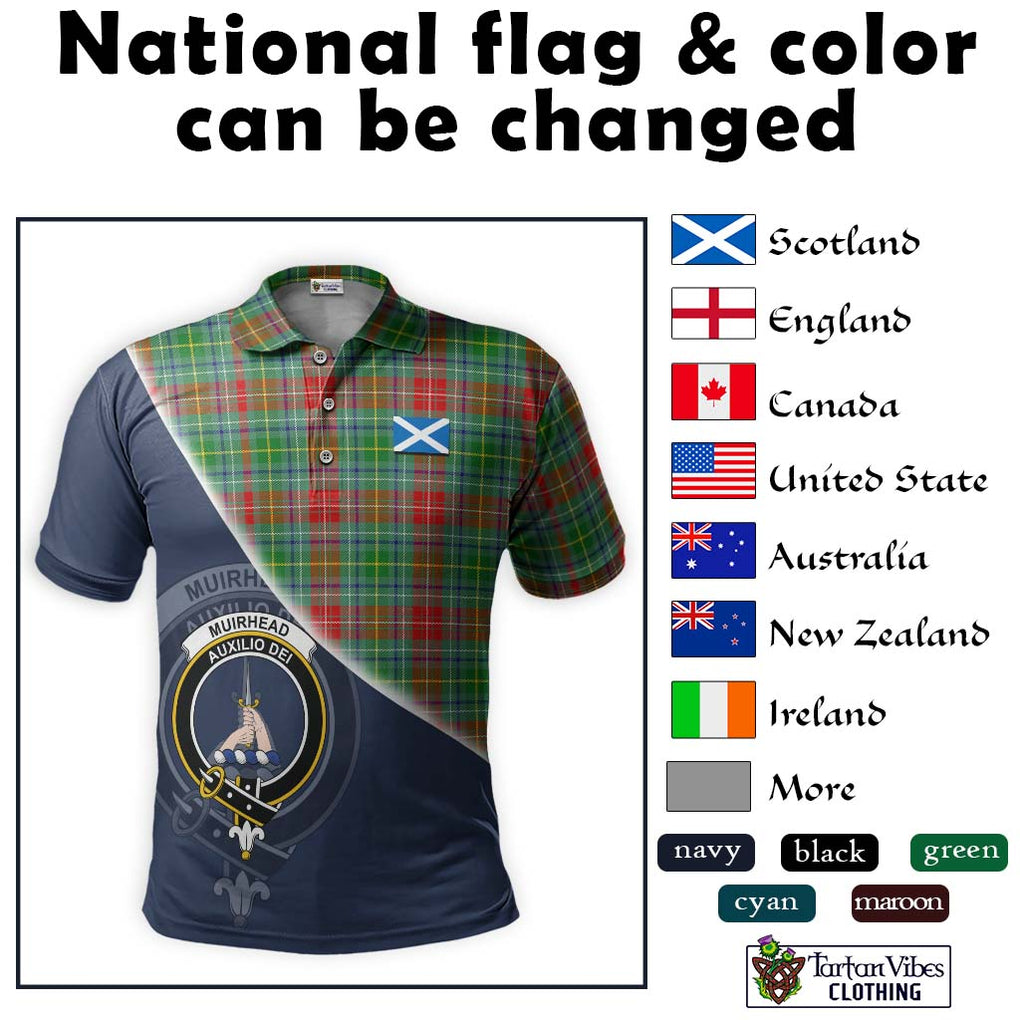 Muirhead Tartan Polo Shirt with Personalised National Flag and Family Crest Half Style - Tartanvibesclothing Shop