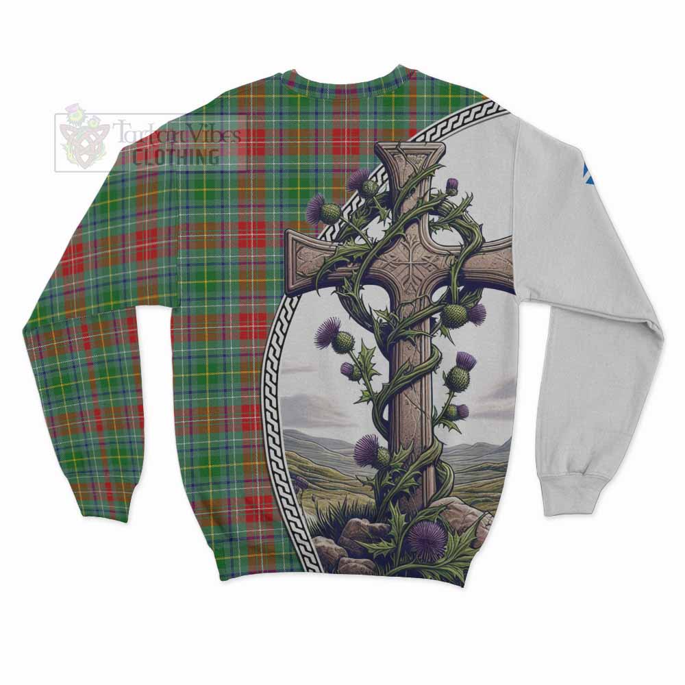 Tartan Vibes Clothing Muirhead Tartan Sweatshirt with Family Crest and St. Andrew's Cross Accented by Thistle Vines